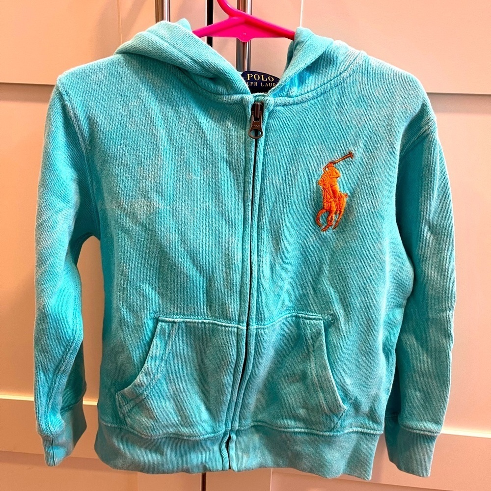 POLO size 4/4T aqua slip up hooded sweatshirt